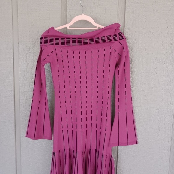 Prabal Gurung Women Striped Off Shoulder Dress Size 0 Knit Long Sleeve Preppy - Picture 3 of 14